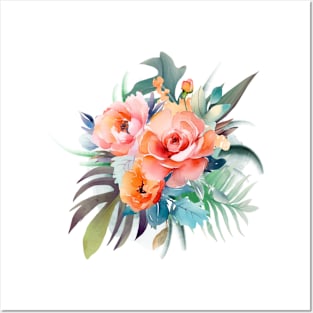 Pink watercolor roses Posters and Art